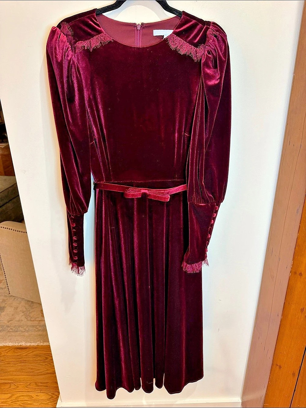 Antonio Melani x Nicola Bathie Burgundy Velvet w/Lace Dress, 12
